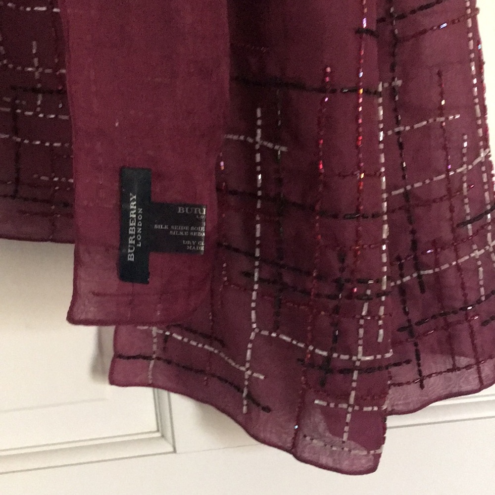 BURBERRY Gorgeous Beaded Merlot Silk Wrap, Scarf